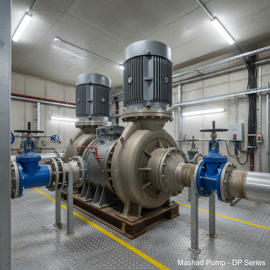 الکتروپمپ لجن‌کش صنعتی مشهدپمپ سری DP در حالت نصب چاله خشک